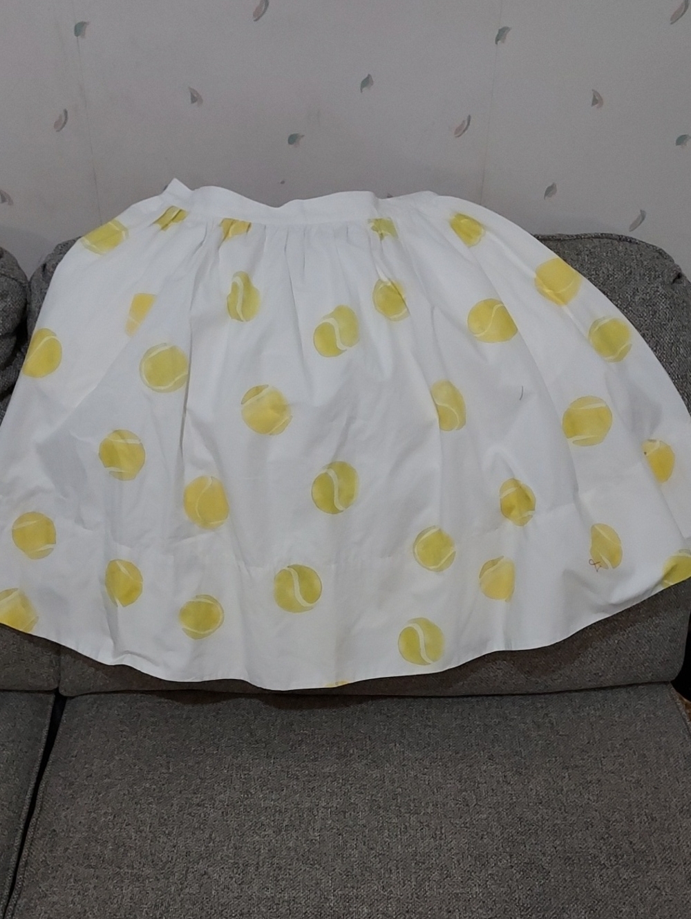 Maeve White A-Line Skirt with Yellow Polka Dot Tennis Print